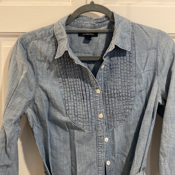 Lands End chambray button down dress with tie belt size 2 - Picture 3 of 4
